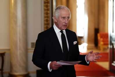 King Charles III delivers a speech to faith leaders during a reception at Buckingham Palace, London. Friday September 16, 2022.