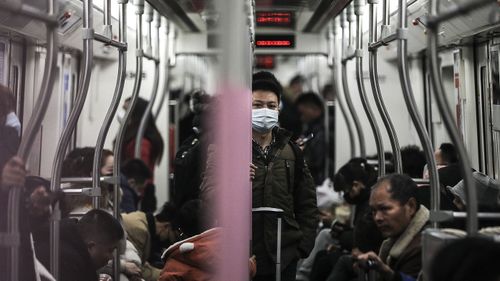 A man wears a mask on the subway on January 22, 2020 in Wuhan, Hubei province, China. 