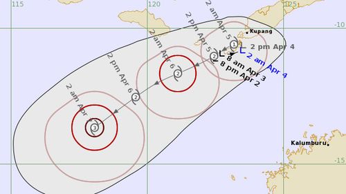 A image showing the projected path of the cyclone.