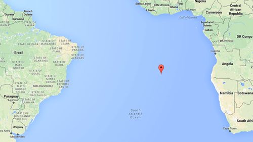 Brazil to the west and Africa to the east, St Helena (red pin) is a long boat journey from anywhere. Source: Google