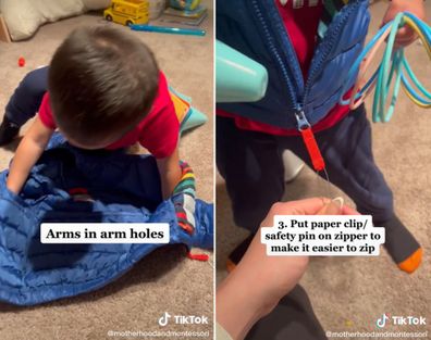 TikTok mum shares tips on how to teach toddler to put jacket on. 