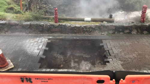 A sinkhole that opened at whakarewarewa Vilage in Rotorua left two tourists injured after they fell into it.