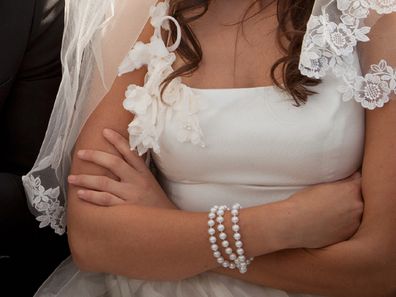 Angry bride in car