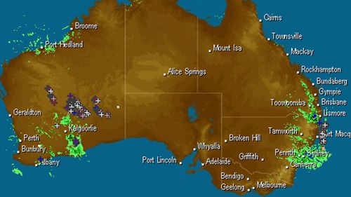 Satellite images of rain over NSW this morning.