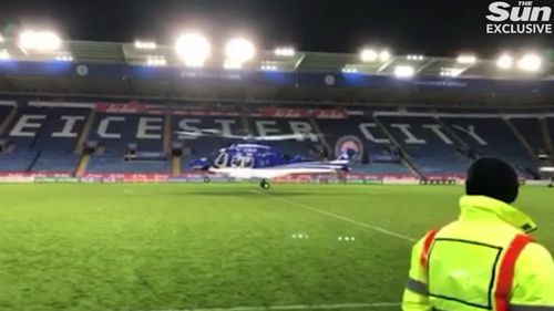 New vision from inside Leicester City Football Club's home stadium has shown a helicopter containing the club's owner spinning before it crashed.