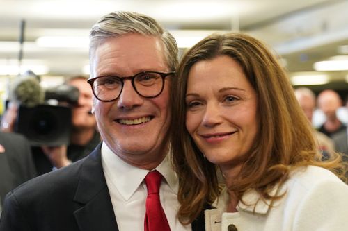 Labour leader Sir Keir Starmer and his wife Victoria arrive at the headquarters of Camden Council for the count.