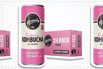 9PR: Remedy Kombucha Organic Sparkling Live Cultured Drink No Sugar Raspberry Lemonade 24 250mL Can Case