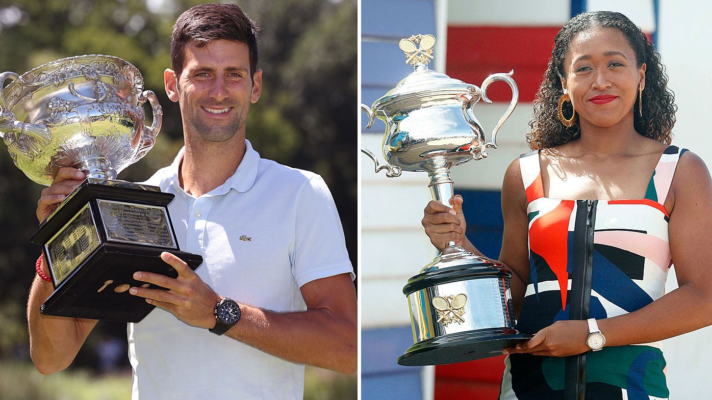 Djokovic and Osaka celebrate their victories