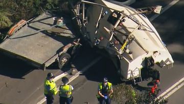 Vision captured by the 9News helicopter shows a boat toppled on one side.