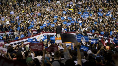 Mr Sanders speaks at a rally in California today. (AAP)