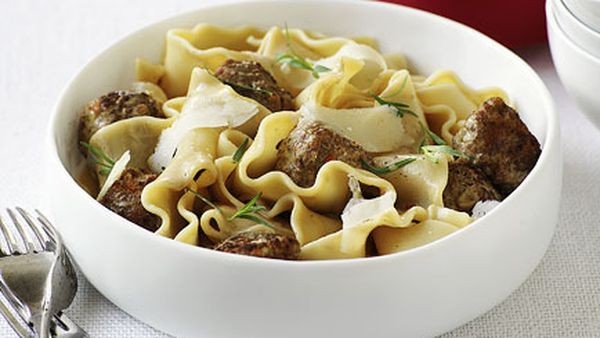 Duck meatballs with lasagnette