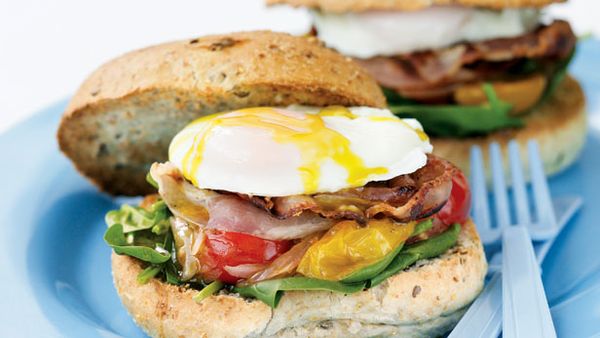 Egg, pancetta and chilli tomato burgers