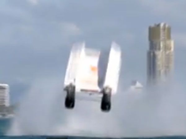 Power boat racers suffer terrifying high speed flip