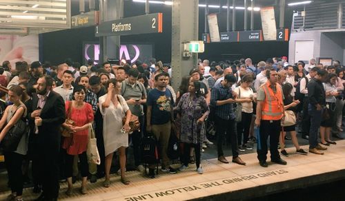 Frustrated commuters wait for a delayed train during peak-hour on Tuesday. (Twitter)