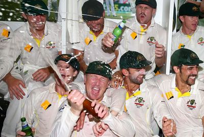 Winners are grinners. Australia's Ashes heroes toast their success.