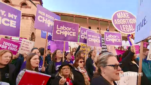 Pro-choice activists faced off with anti-abortion activists outside NSW parliament today.