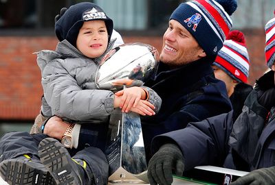 Tom Brady's son Benjamin had the ultimate toy, the Vince Lombardi Trophy.