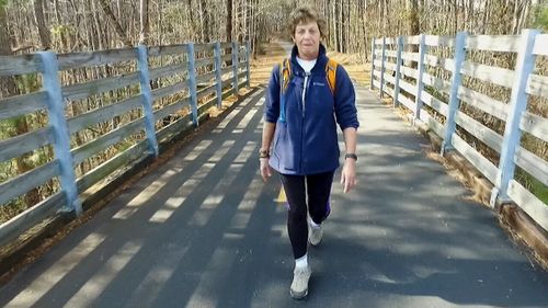 Ms Ledson walks about 32km every day. (9NEWS)