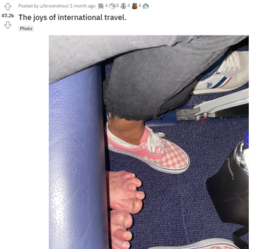 The traveller has shared the photo on Reddit with many suggesting ways to deal with the rogue feet.