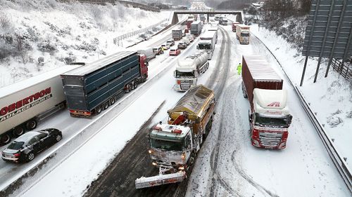 The scene on the M80 Haggs in Glasgow, as the highest level of weather warning has been issued for Scotland and Ireland. (AAP)