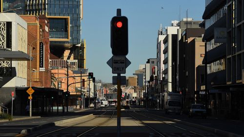 Hunter Street in Newcastle during the seven day COVID-19 lockdown of the Hunter and Upper Hunter. Newcastle, NSW. 