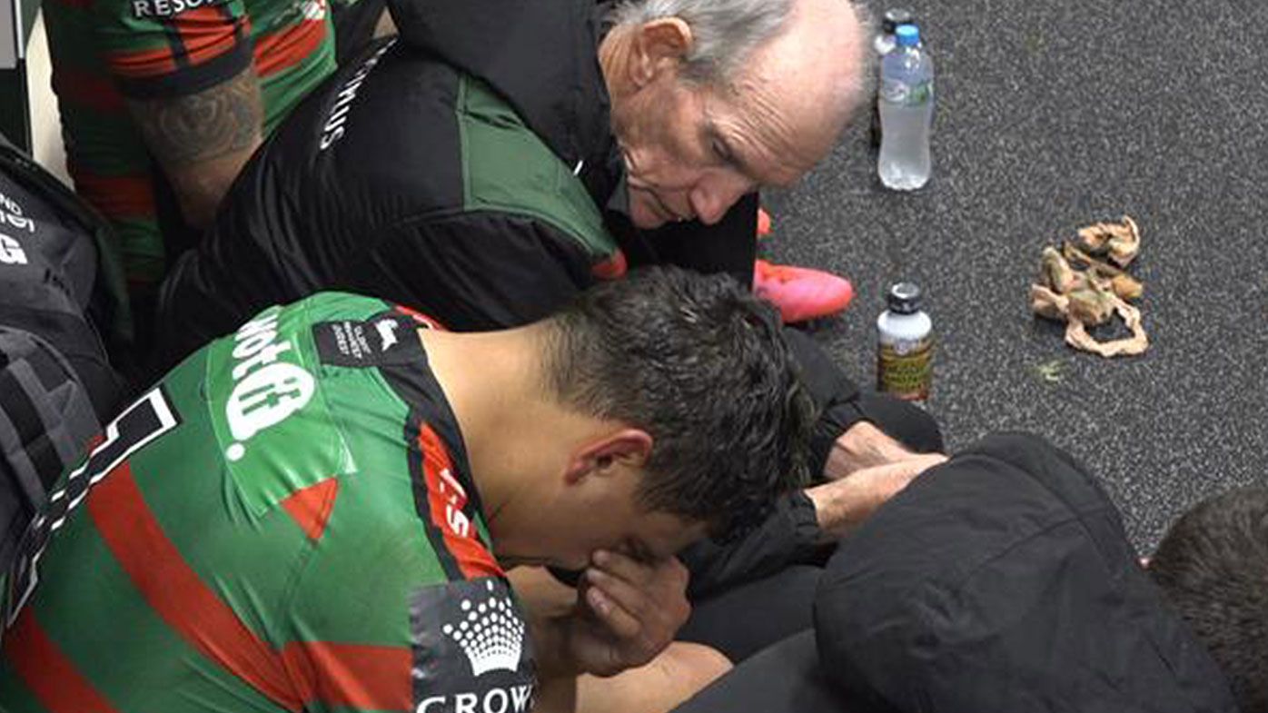 South Sydney star Latrell Mitchell in tears after win over the Warriors