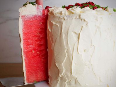The contrasting colours are part of the show with the watermelon cake hack
