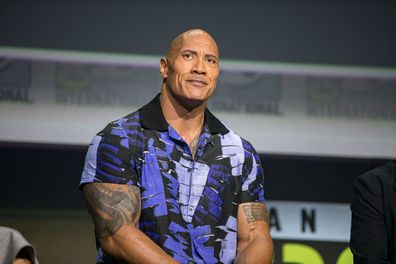 Actor Dwayne "The Rock" Johnson appears at the Warner Brothers panel promoting his upcoming film "Black Adam" at 2022 Comic-Con International Day 3 at San Diego Convention Center on July 23, 2022 in San Diego, California 