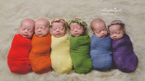 Rainbow sextuplets photoshoot