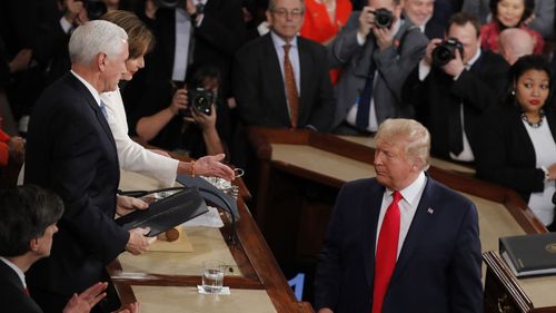 Donald Trump appeared to snub Nancy Pelosi's handshake at the start of the State of the Union.