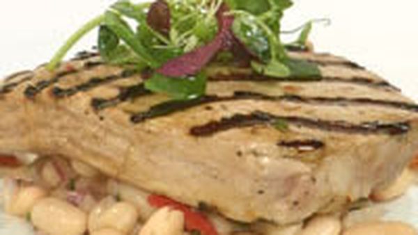 Char-grilled tuna with cannellini bean and chilli salad