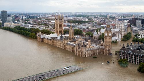 Water laps at London's Houses of Parliament. (Climate Central)