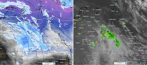 The upper level trough is extending from the tropics down into Queensland, driving heavy rainfall totals.