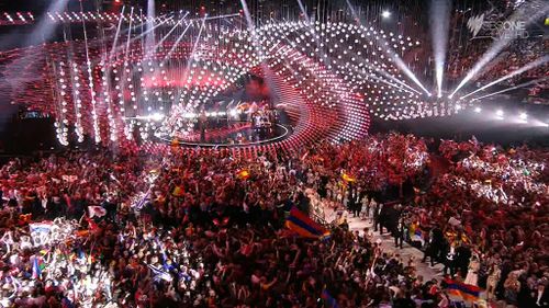 The excited crowd at the Eurovision grand final. (SBS)