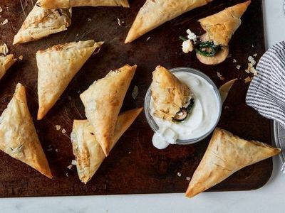 Royal mushroom and spinach filo triangles 