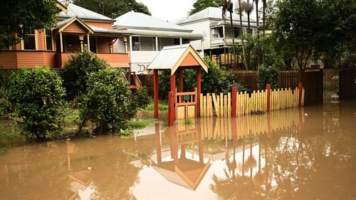 Floodwater surround a house on March 29, 2022 in Lismore, Australia. Evacuation orders have been issued for towns across the NSW Northern Rivers region, with flash flooding expected as heavy rainfall continues. It is the second major flood event for the region this month. (Photo by Dan Peled/Getty Images)