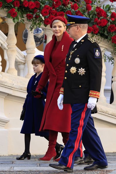 princess charlene and prince albert of monaco for national day appearance with children