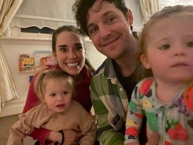 Wiggles star Lachy Gillespie and his ballet dancer fiancée Dana Stephensen with their twin daughters 
