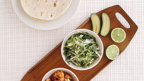 Prawn tacos with jicama slaw