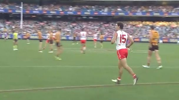 Sam Wicks looked friendless after kicking a goal for the Swans.