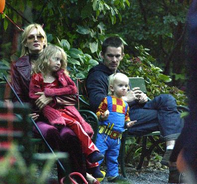 Actor Ethan Hawk visits actress Uma Thurman and his kids for Halloween October 31, 2003 in New York City. 