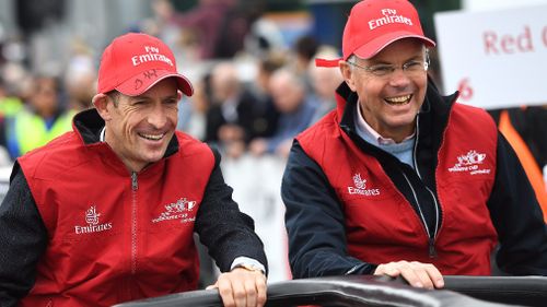 Marmelo jockey Hugh Bowman (left) and trainer Hughie Morrison. (AAP)