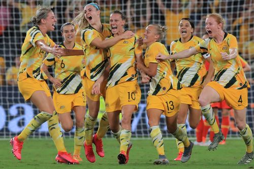 The Matilda's celebrate a goal against China in Olympic qualifier