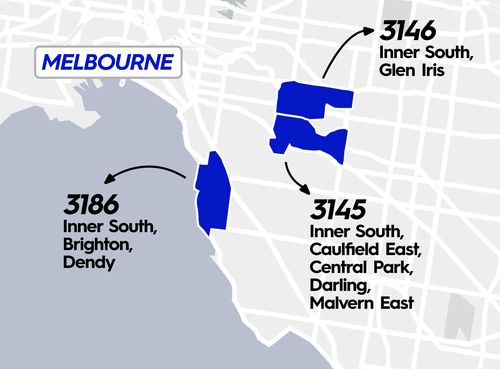 Map of affected Melbourne suburbs in the Otivo Mortgage Stress Report.