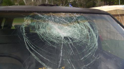 An Adelaide family of six say they are thankful to be alive after a brick was hurled at their car as they drove home from school.