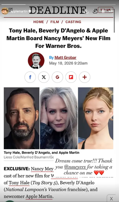 Apple Martin shared excitement at being cast in the new Nancy Myers flick