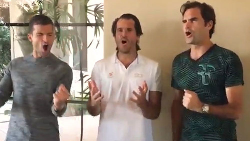 Swiss tennis ace Roger Federer unveils One Handed Backhand Boys band