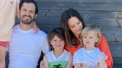 Prince Carl Philip and Princess Sofia of Sweden pose with their three children, Prince Alexander, Prince Gabriel, and Prince Julian in July 2024.