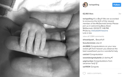 Tori Spelling and her husband Dean McDermott recently welcomed their fifth child so clearly these are two people who love a newborn. Tori announced the birth on Instagram sharing this sweet snap of the baby boy's tiny hand tucked inside her husband's much larger one. This much wished-for little one's name - Beau. &nbsp;