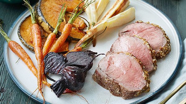 Eamon Sullivan's lamb mini roast with dukkah and roast vegetable salad